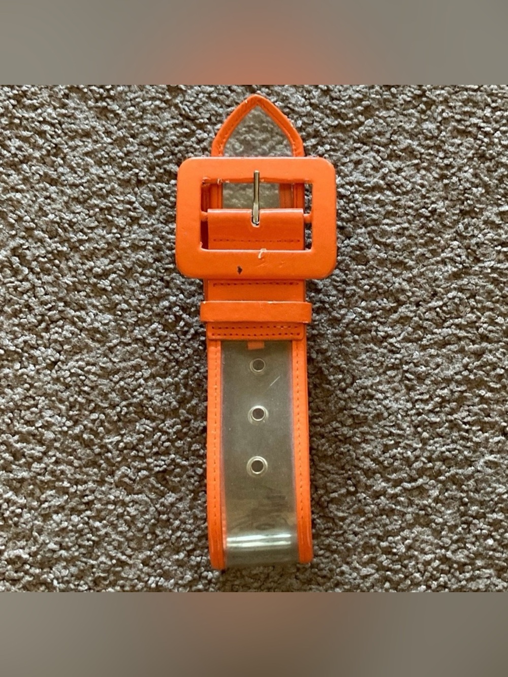 *BRAND NEW* Vintage Bright Neon Orange Statement Wide Buckle Clear XS Belt
